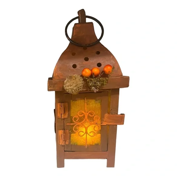 Hand Crafted Decoupaged and Hand-Painted Candle Metal Lantern Candle Holder - Picture 8 of 15